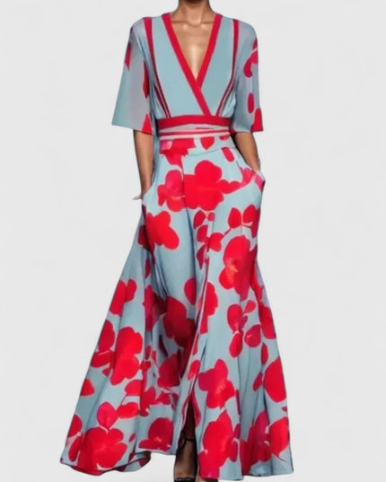 Women's Summer Wedding Guest Wrap Top and Wide Leg Pants
