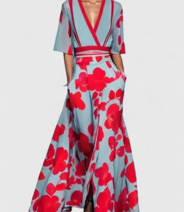 Women's Summer Wedding Guest Wrap Top and Wide Leg Pants