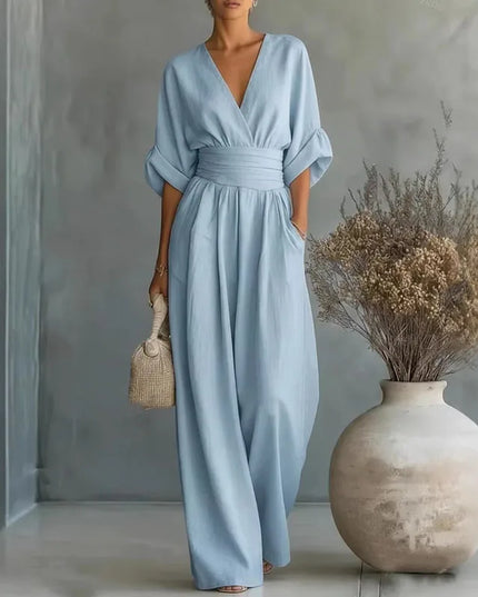 Women's Surplice V-Neck Wide Leg Summer Jumpsuit