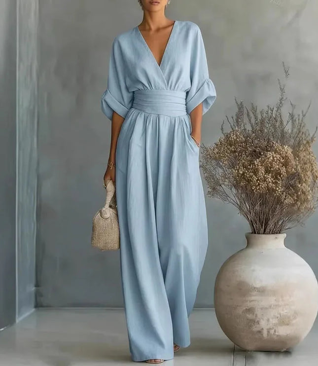 Women's Surplice V-Neck Wide Leg Summer Jumpsuit