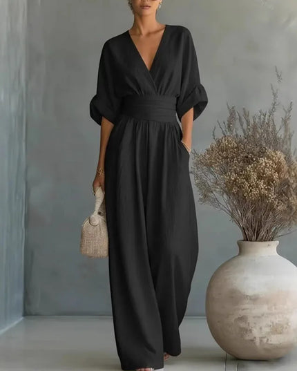 Women's Surplice V-Neck Wide Leg Summer Jumpsuit