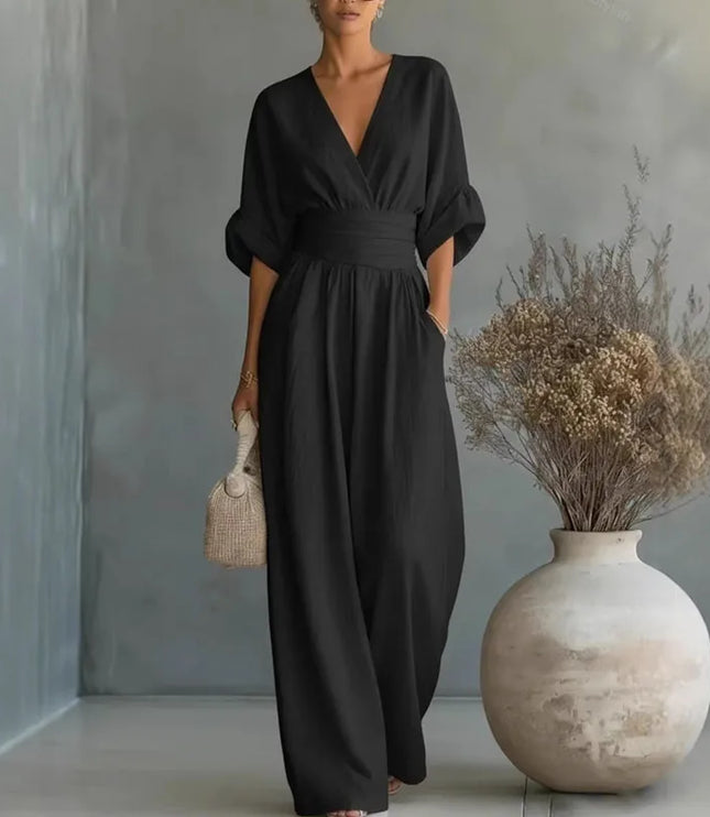Women's Surplice V-Neck Wide Leg Summer Jumpsuit