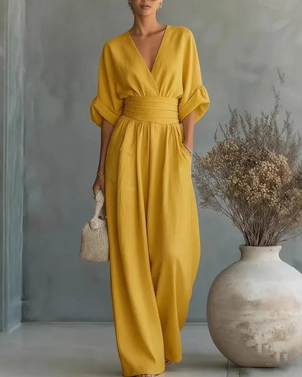 Women's Surplice V-Neck Wide Leg Summer Jumpsuit