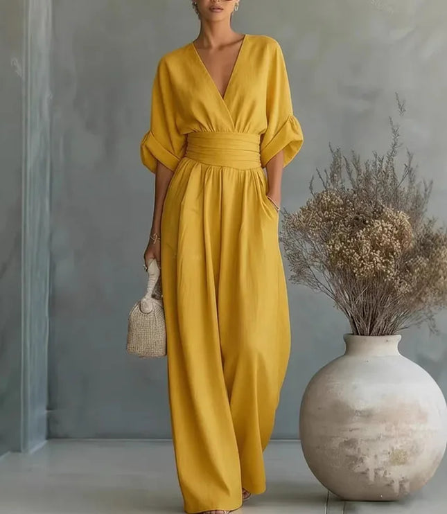 Women's Surplice V-Neck Wide Leg Summer Jumpsuit