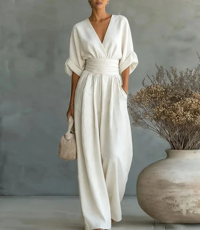 Women's Surplice V-Neck Wide Leg Summer Jumpsuit