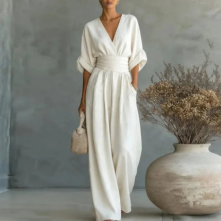 Women's Surplice V-Neck Wide Leg Summer Jumpsuit