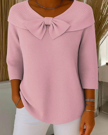 Women's Sweater with an Oversized Bow and Ribbed Knit