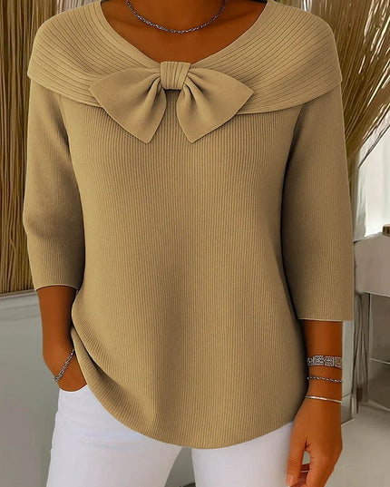 Women's Sweater with an Oversized Bow and Ribbed Knit