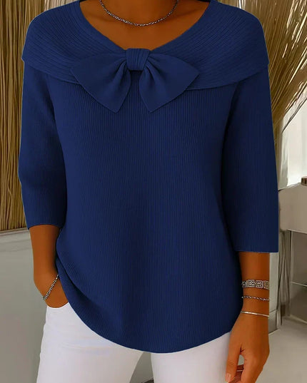 Women's Sweater with an Oversized Bow and Ribbed Knit