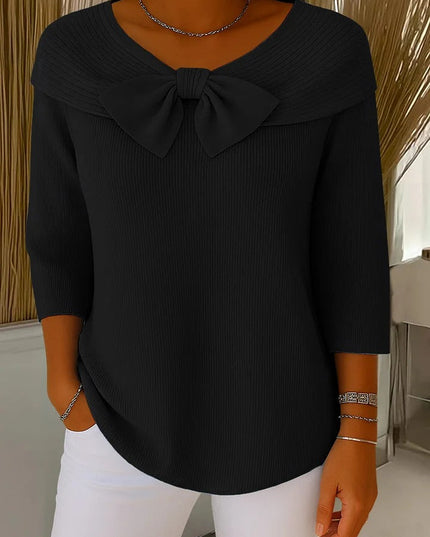 Women's Sweater with an Oversized Bow and Ribbed Knit