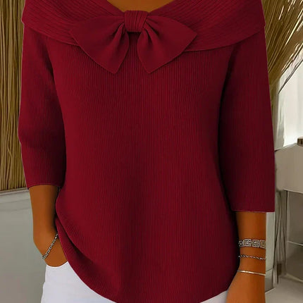 Women's Sweater with an Oversized Bow and Ribbed Knit
