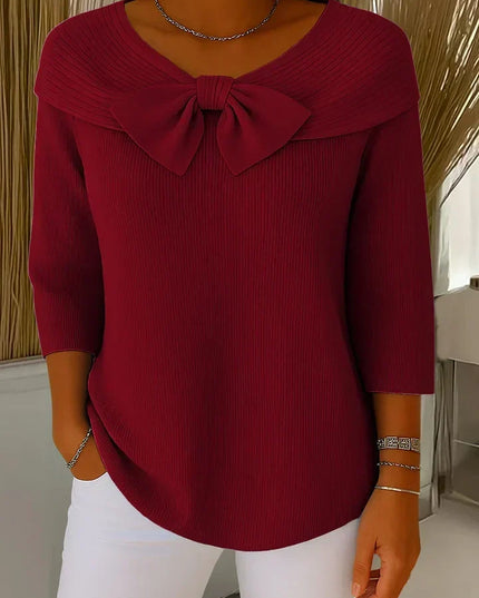 Women's Sweater with an Oversized Bow and Ribbed Knit