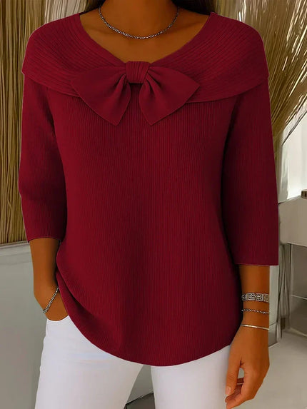 Women's Sweater with an Oversized Bow and Ribbed Knit