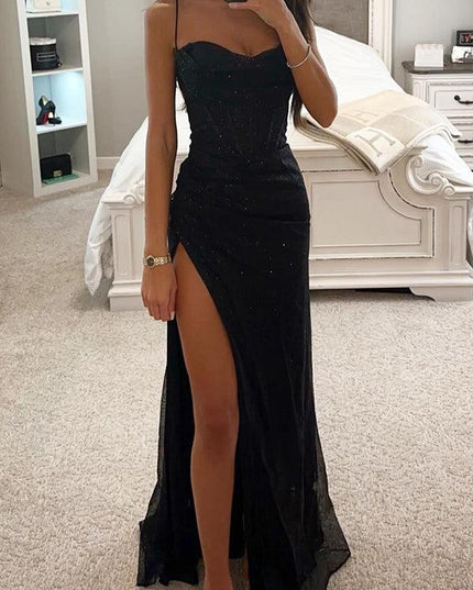 Women's Sweetheart Glitter High Slit Maxi Party Dress