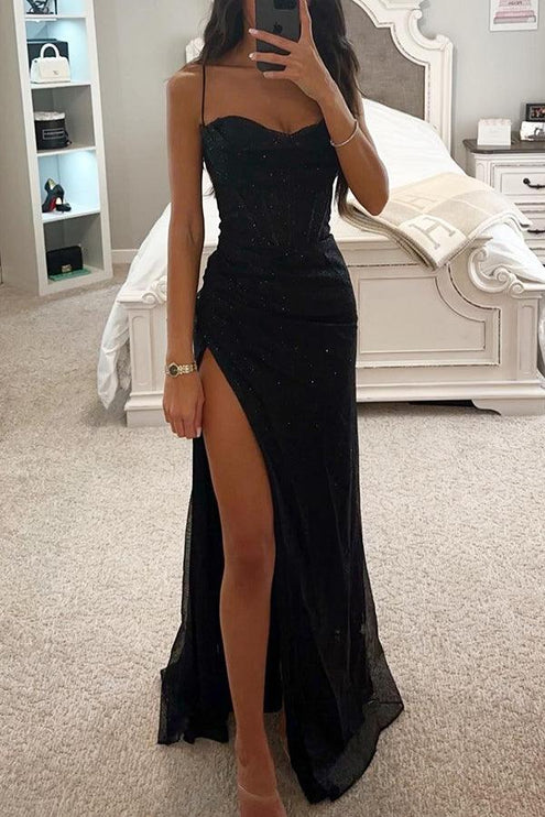 Women's Sweetheart Glitter High Slit Maxi Party Dress