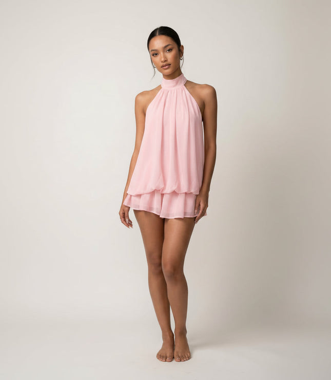 Women's Swing Mini Dress with a Tiered Hem and Tie-Back Neck