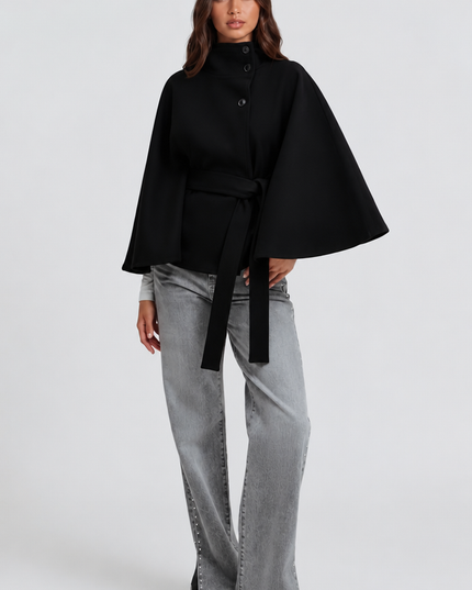 Women's Tailored Wool Cape Sleeve Short Winter Coat