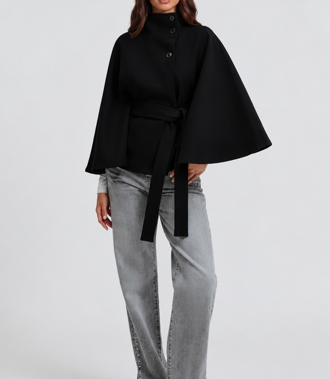 Women's Tailored Wool Cape Sleeve Short Winter Coat