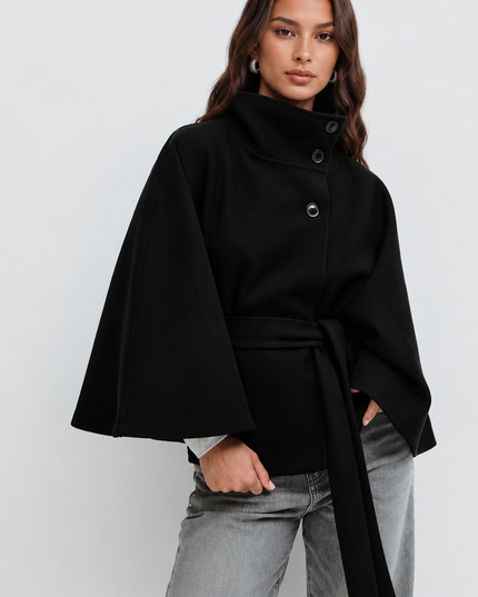 Women's Tailored Wool Cape Sleeve Short Winter Coat