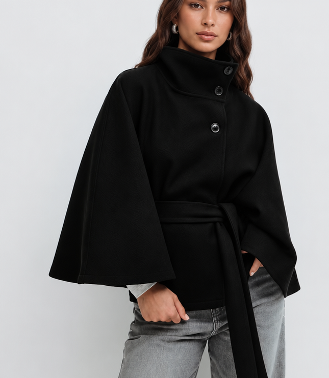 Women's Tailored Wool Cape Sleeve Short Winter Coat