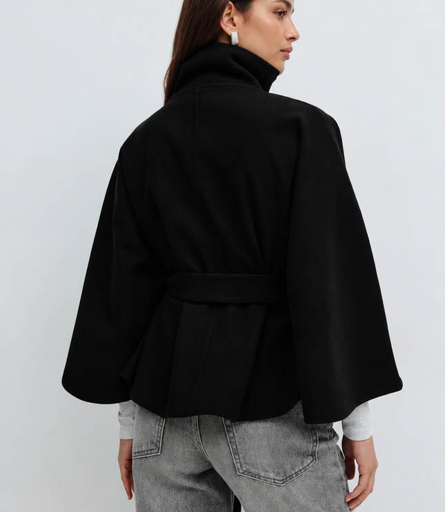 Women's Tailored Wool Cape Sleeve Short Winter Coat
