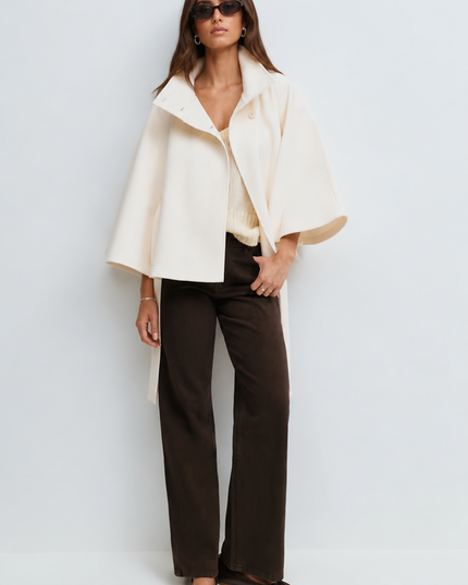 Women's Tailored Wool Cape Sleeve Short Winter Coat