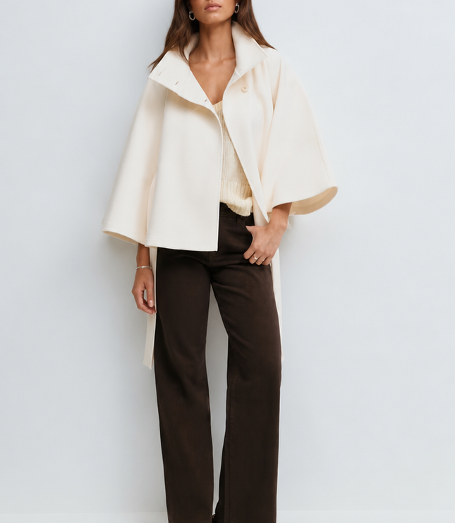 Women's Tailored Wool Cape Sleeve Short Winter Coat