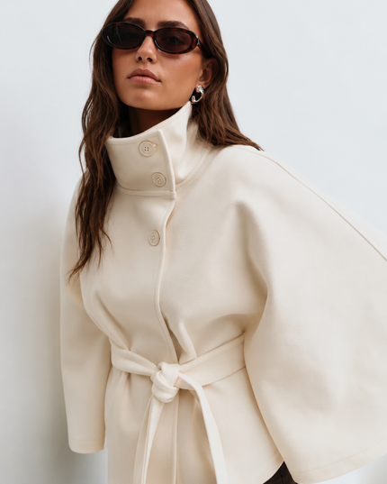 Women's Tailored Wool Cape Sleeve Short Winter Coat
