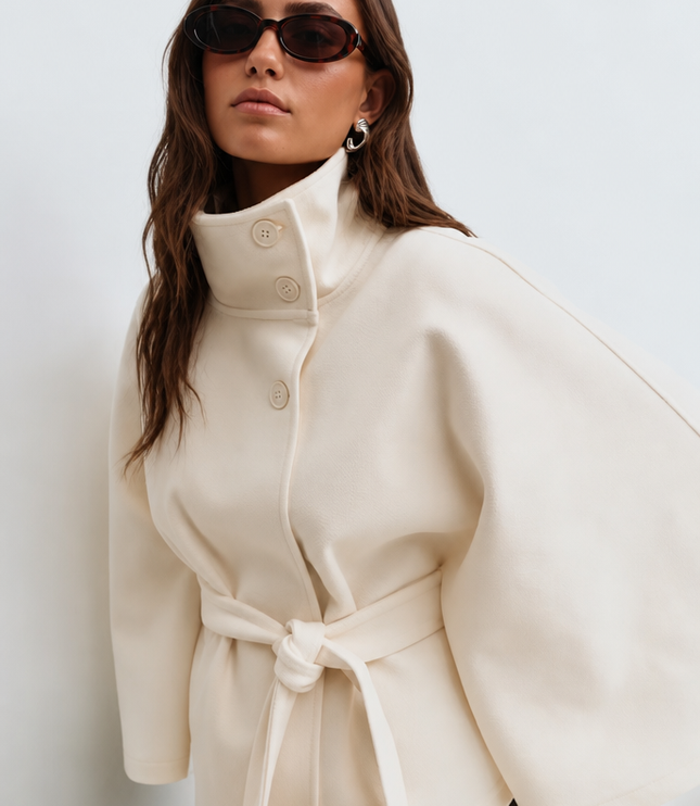 Women's Tailored Wool Cape Sleeve Short Winter Coat