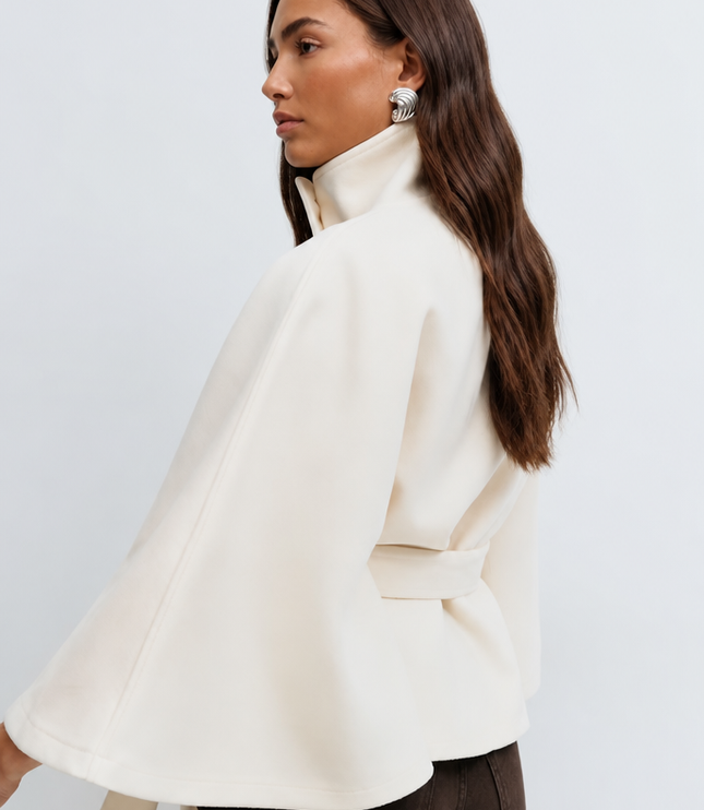 Women's Tailored Wool Cape Sleeve Short Winter Coat