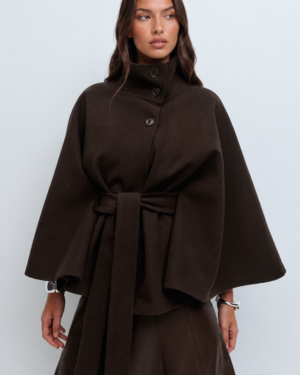 Women's Tailored Wool Cape Sleeve Short Winter Coat