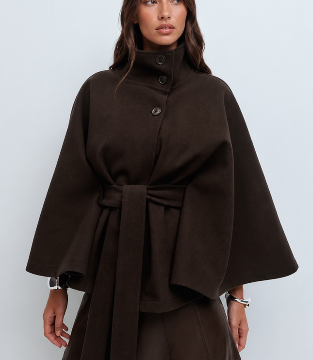 Women's Tailored Wool Cape Sleeve Short Winter Coat