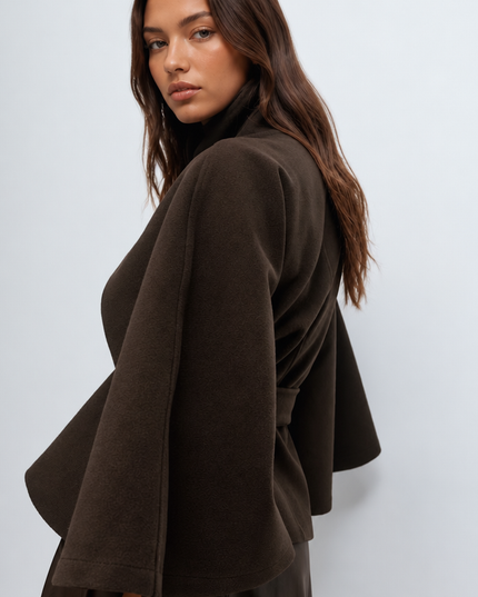 Women's Tailored Wool Cape Sleeve Short Winter Coat