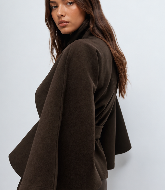 Women's Tailored Wool Cape Sleeve Short Winter Coat