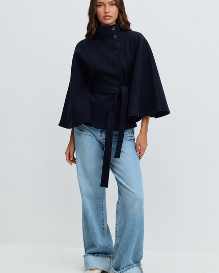 Women's Tailored Wool Cape Sleeve Short Winter Coat
