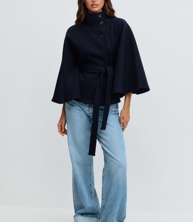 Women's Tailored Wool Cape Sleeve Short Winter Coat
