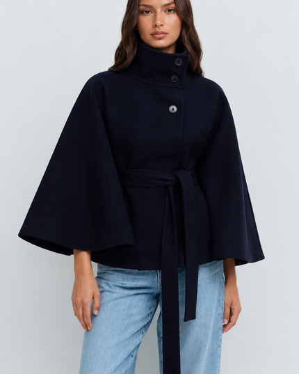 Women's Tailored Wool Cape Sleeve Short Winter Coat