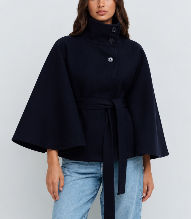 Women's Tailored Wool Cape Sleeve Short Winter Coat