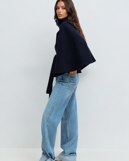 Women's Tailored Wool Cape Sleeve Short Winter Coat