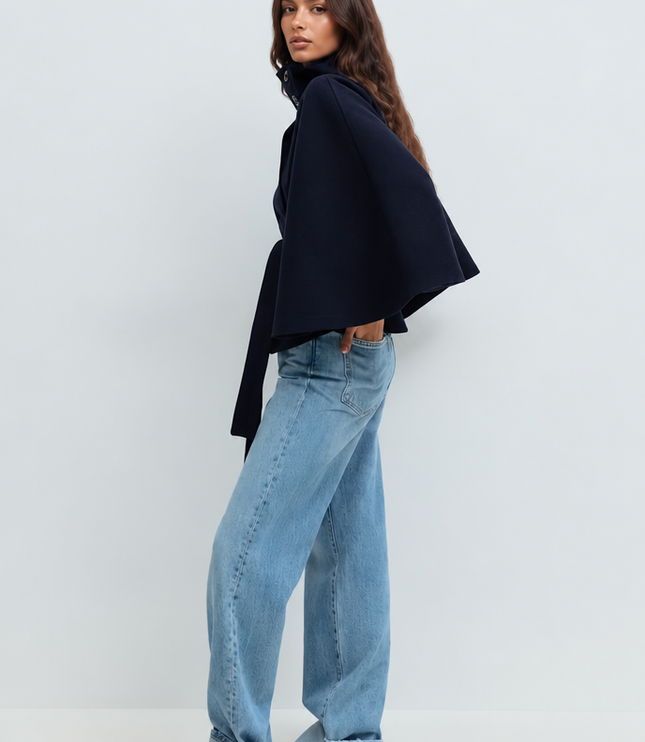 Women's Tailored Wool Cape Sleeve Short Winter Coat