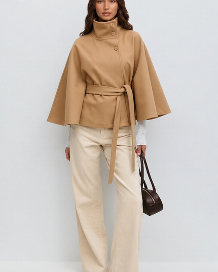 Women's Tailored Wool Cape Sleeve Short Winter Coat