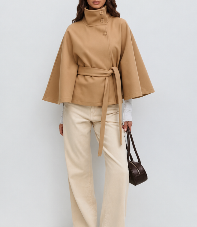 Women's Tailored Wool Cape Sleeve Short Winter Coat