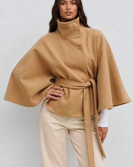 Women's Tailored Wool Cape Sleeve Short Winter Coat
