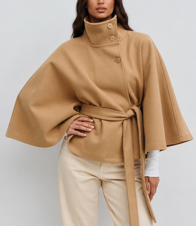 Women's Tailored Wool Cape Sleeve Short Winter Coat