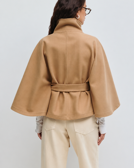Women's Tailored Wool Cape Sleeve Short Winter Coat