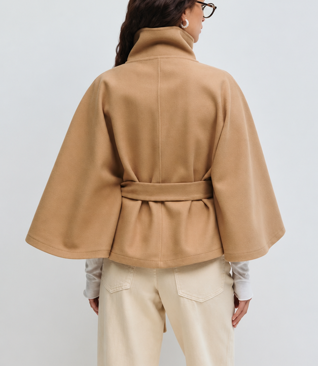 Women's Tailored Wool Cape Sleeve Short Winter Coat