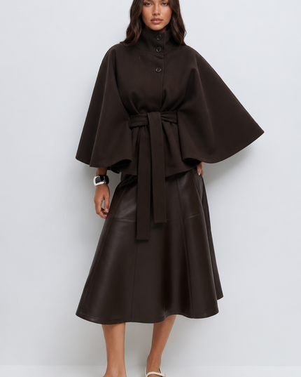 Women's Tailored Wool Cape Sleeve Short Winter Coat