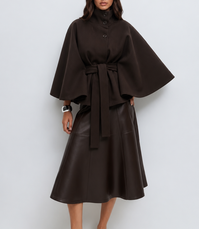 Women's Tailored Wool Cape Sleeve Short Winter Coat