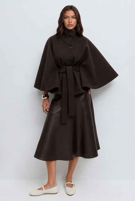 Women's Tailored Wool Cape Sleeve Short Winter Coat