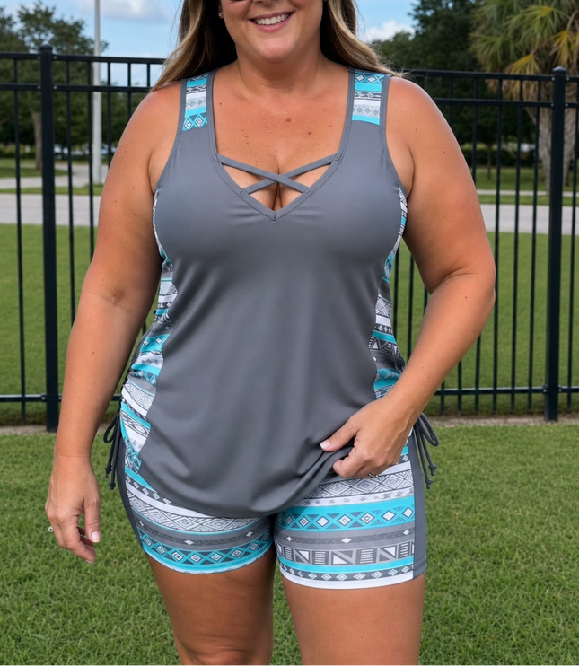 Women's Tankini Swimsuit Set with Boy Leg Swim Shorts